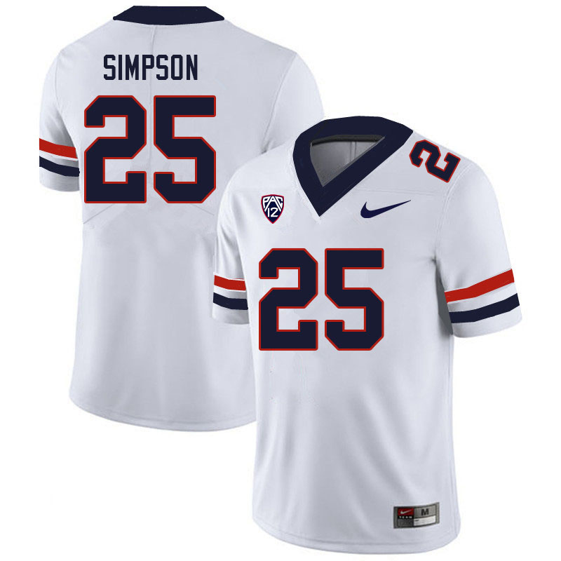Men #25 Anthony Simpson Arizona Wildcats College Football Jerseys Sale-White - Click Image to Close